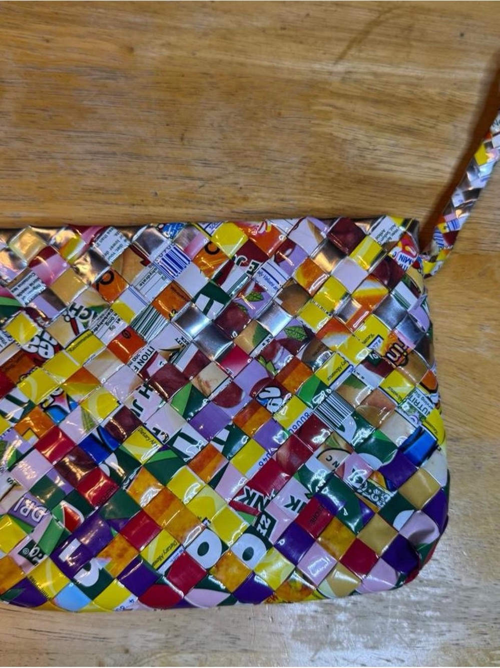 Handwoven Multicolor Wristlet Pouch - Recycled Plastic Wrapper Weave - Picture 2 of 5